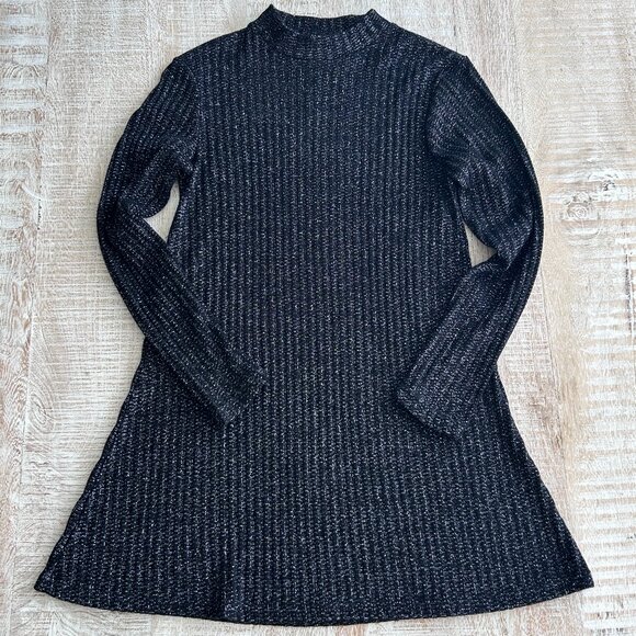 Urban Outfitters Sweater‎ Mini Dress Medium Womens Black Glitter Mock Neck Dress - Picture 3 of 10